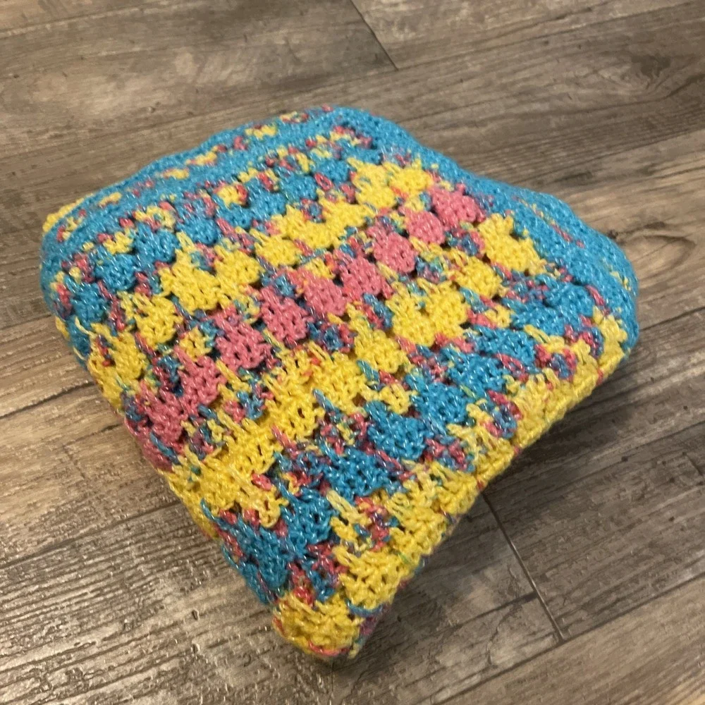 Handmade Crochet Multicolor Throw Blanket‎ 40x42